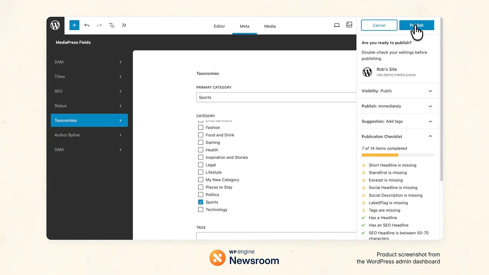 The WordPress Block Editor is customized by WP Engine Newsroom.