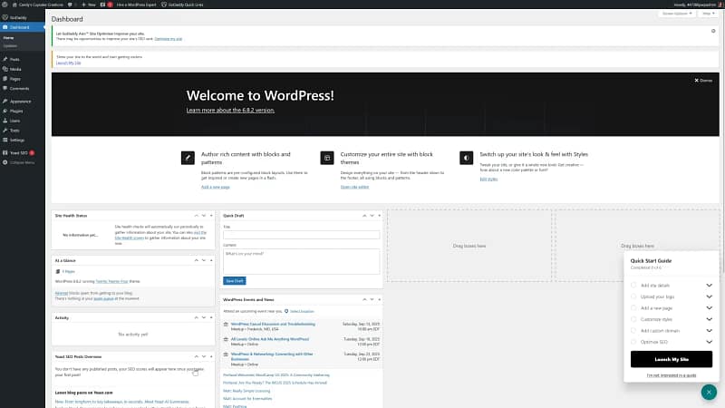 A Quick Start Guide was there to help us in the WordPress dashboard.