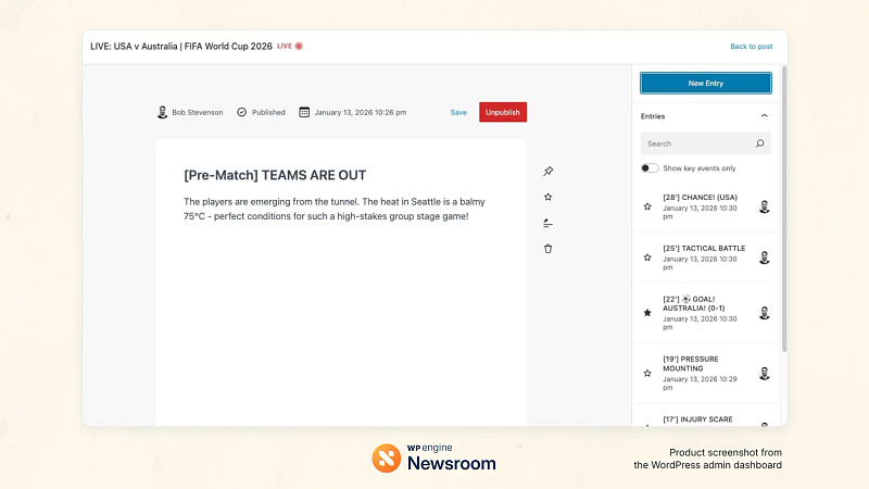 Live news posts can be updated in real time.
