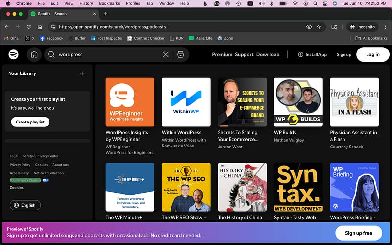this image shows a list of WordPress Podcasts in Spotify
